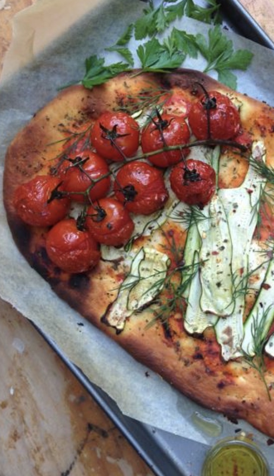 Zucchini and Cherry Tomato Vegan Pizza