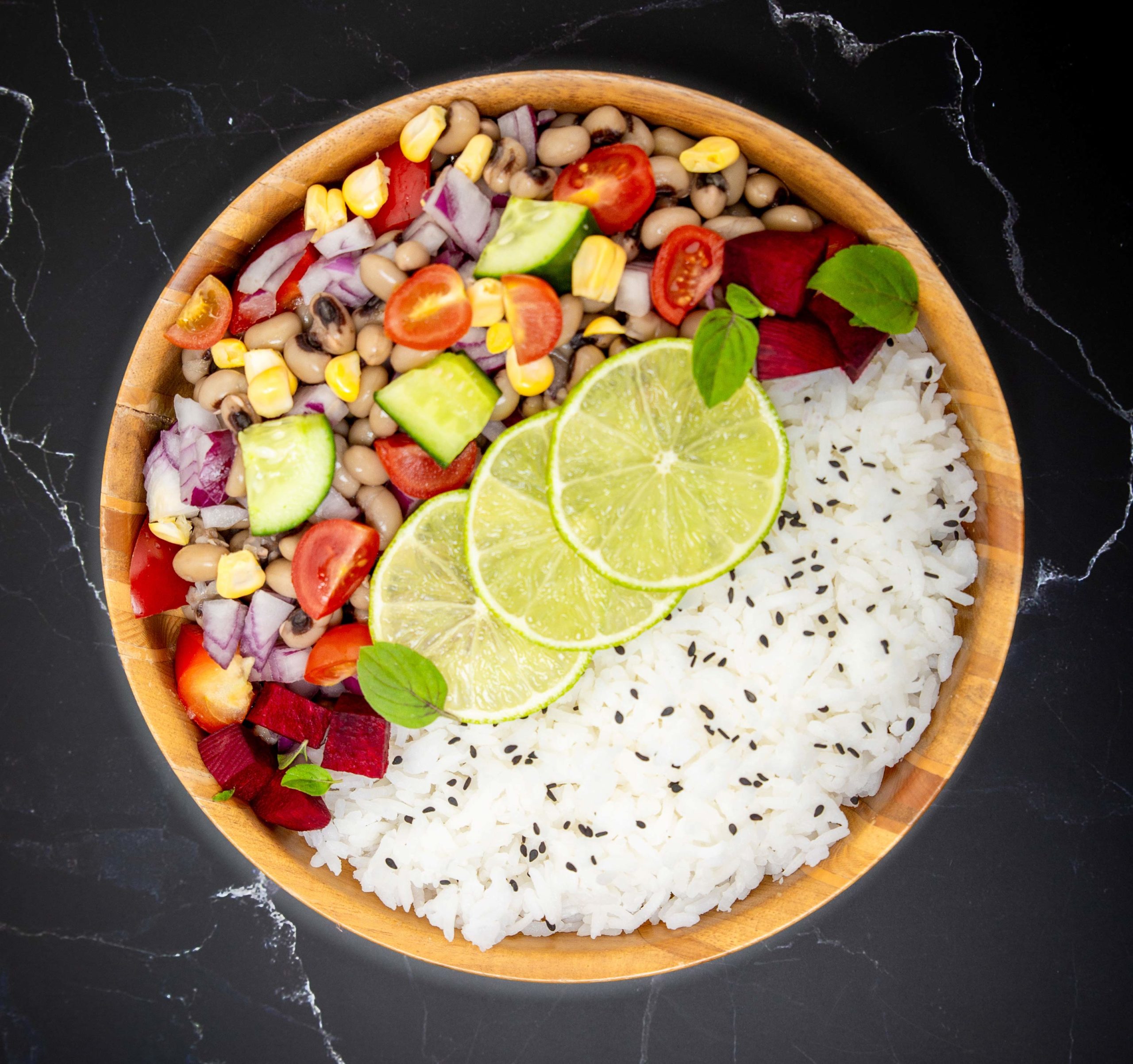 Easy Mediterranean Bean Salad and Coconut Rice