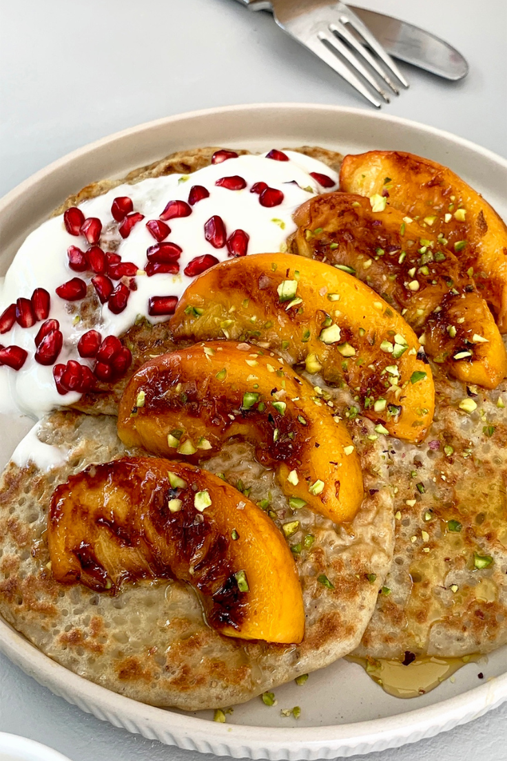 Healthy Buckwheat Pancakes with Grilled Peaches